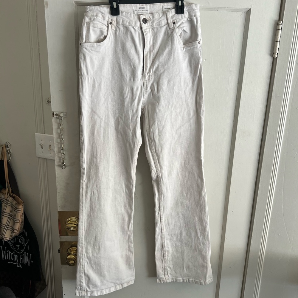 White flare high rise jeans